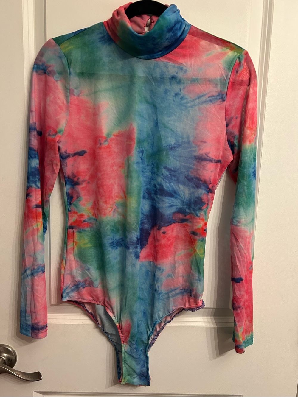 Iheartraves Tie-Dye Long Sleeve Mesh Turtleneck Bodysuit - Multicolor